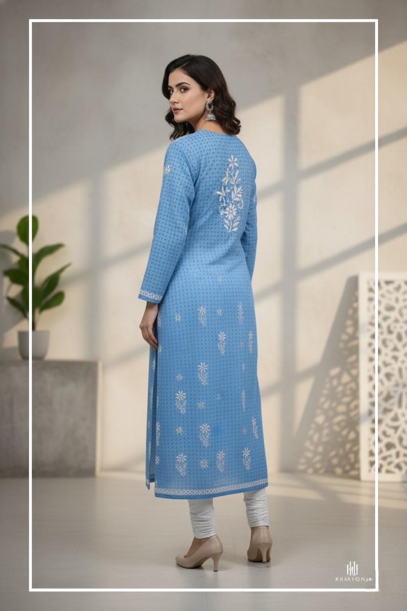 Blue embroidered kurta