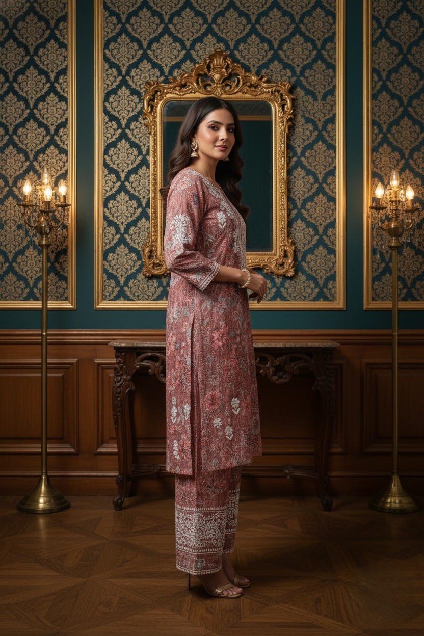 Embroidered Pink Ethnic Suit