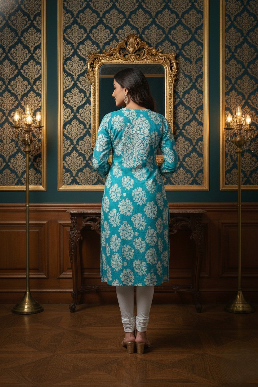 Embroidered Turquoise Kurti
