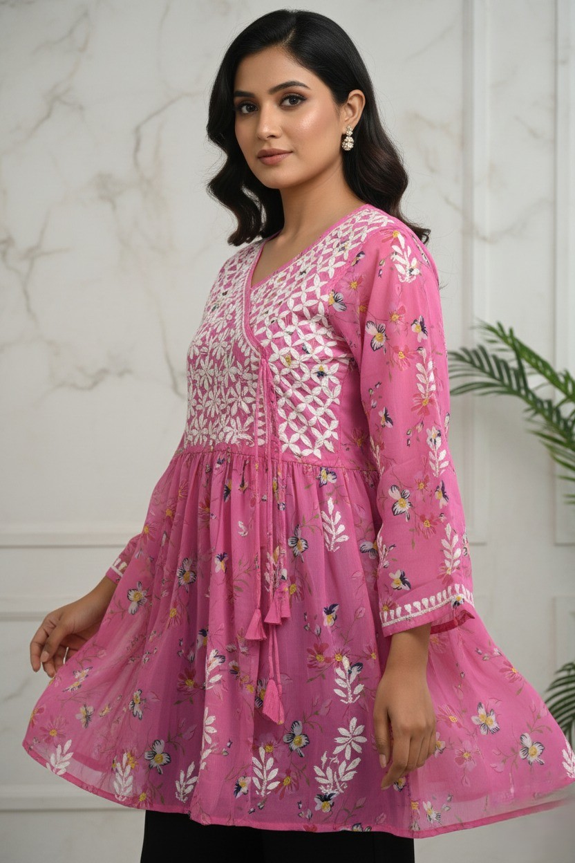 Pink Floral Printed Kurti