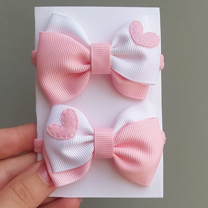 Pink and White Hair Bows