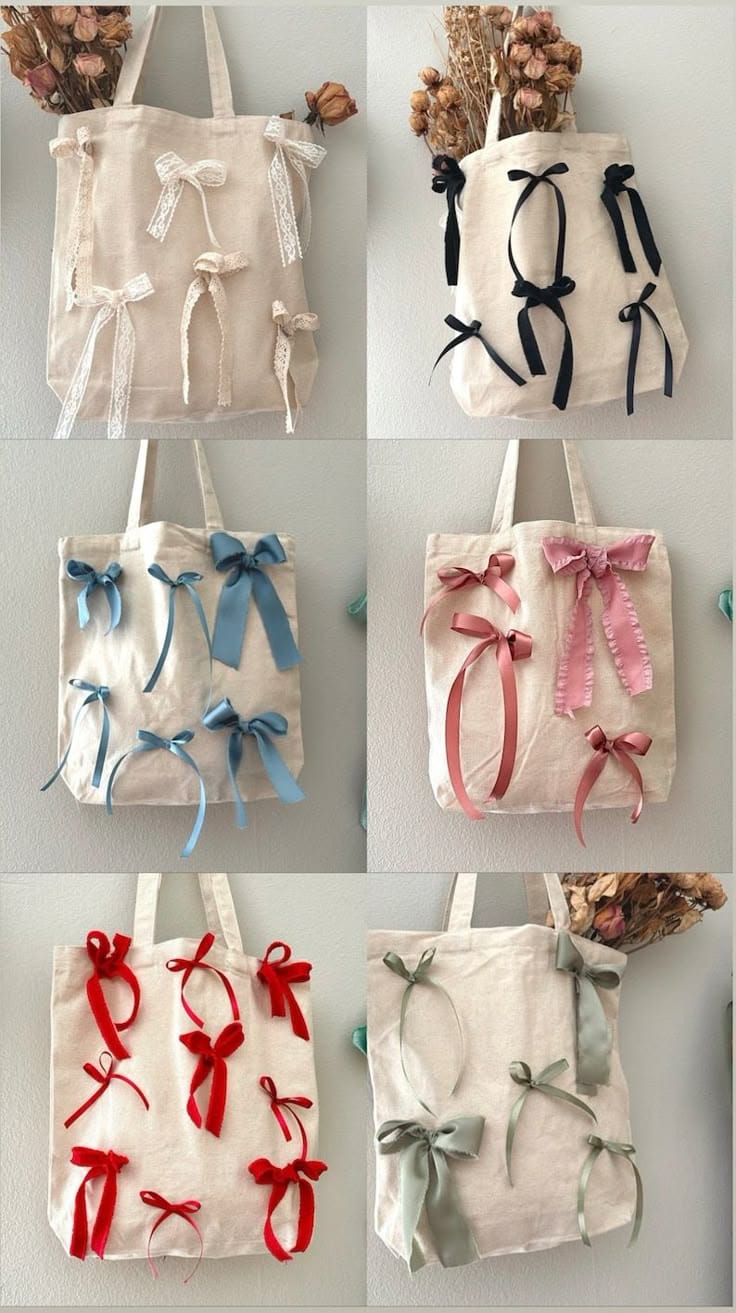 Canvas Tote Bag with Decorative Bows
