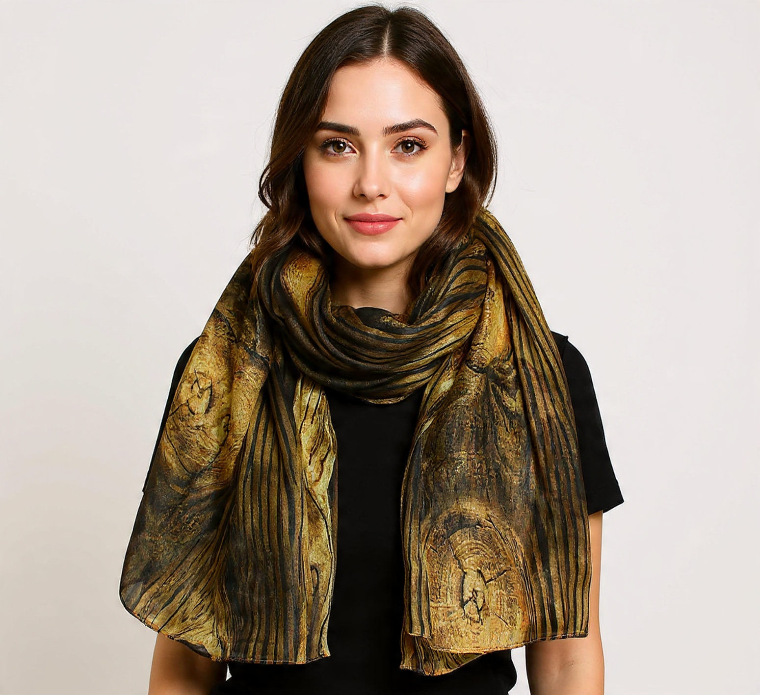 Woodgrain Patterned Silk Scarf