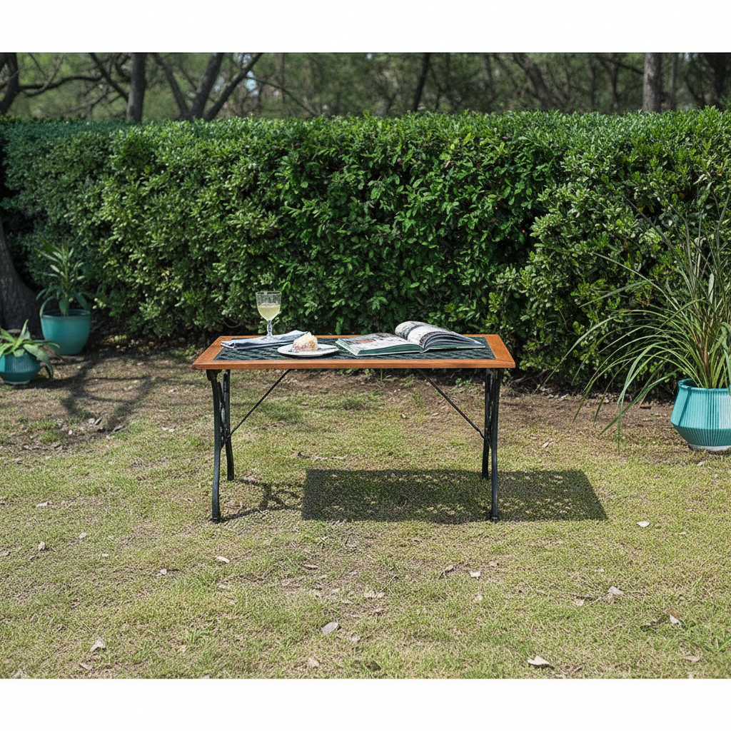 Mesa Plaza Jardín Exterior Madera Hierro Outzen 50x52x100 Cm