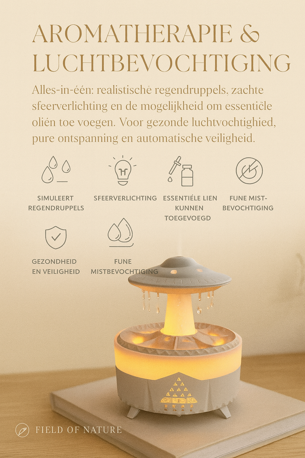 Aroma Diffuser LED & Regendruppels effect 