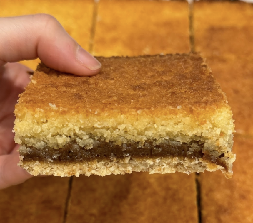 Cuadrado de coco y dulce de leche