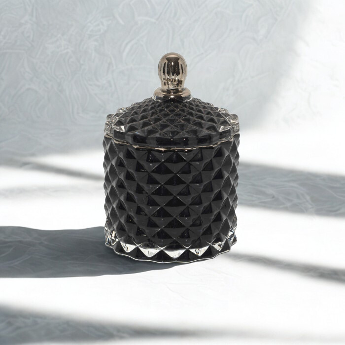 Mini Royal Glossy Black -kynttilä hopeisella reunuksella