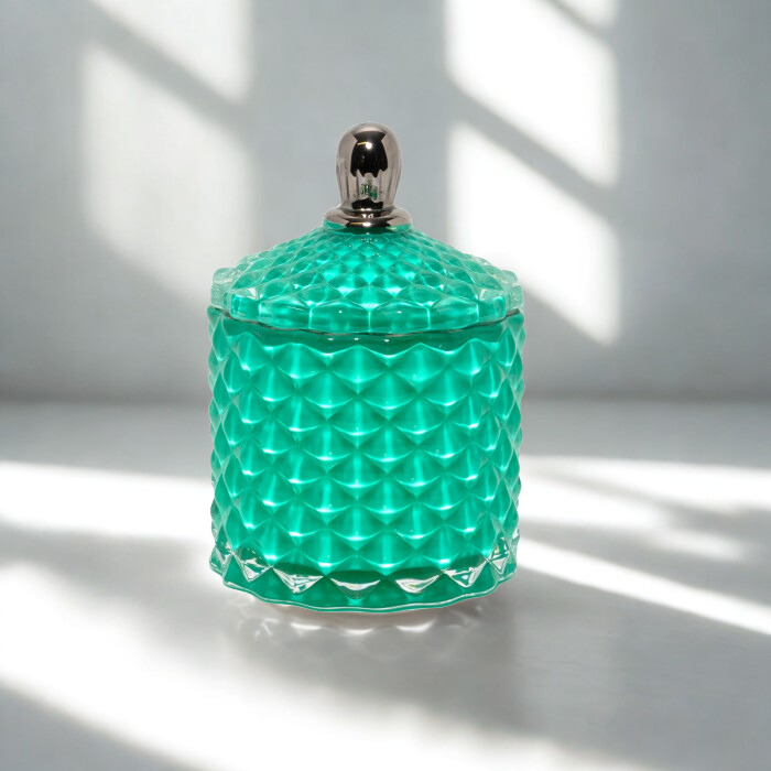 Mini Royal Teal -kynttilä hopeisella reunuksella