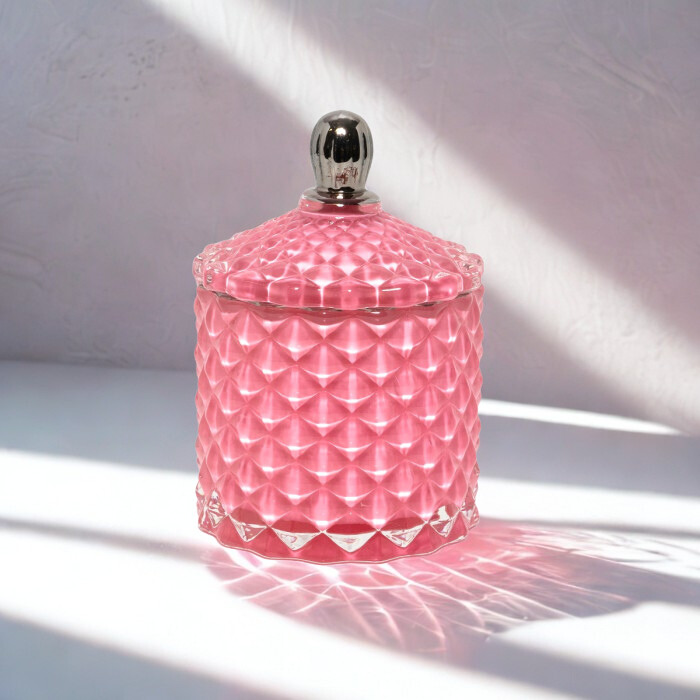 Mini Royal Pink -kynttilä hopeisella reunuksella