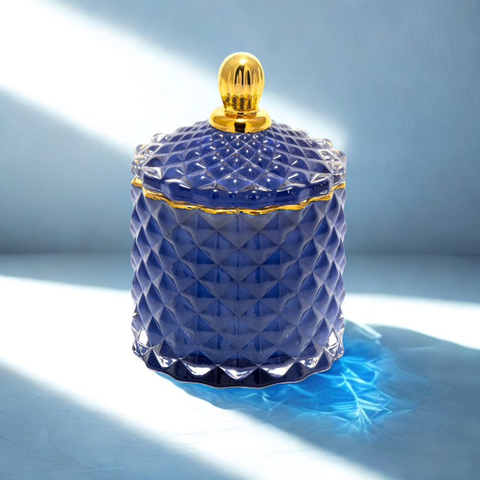 Mini Royal Blue -kynttilä kultaisella reunuksella