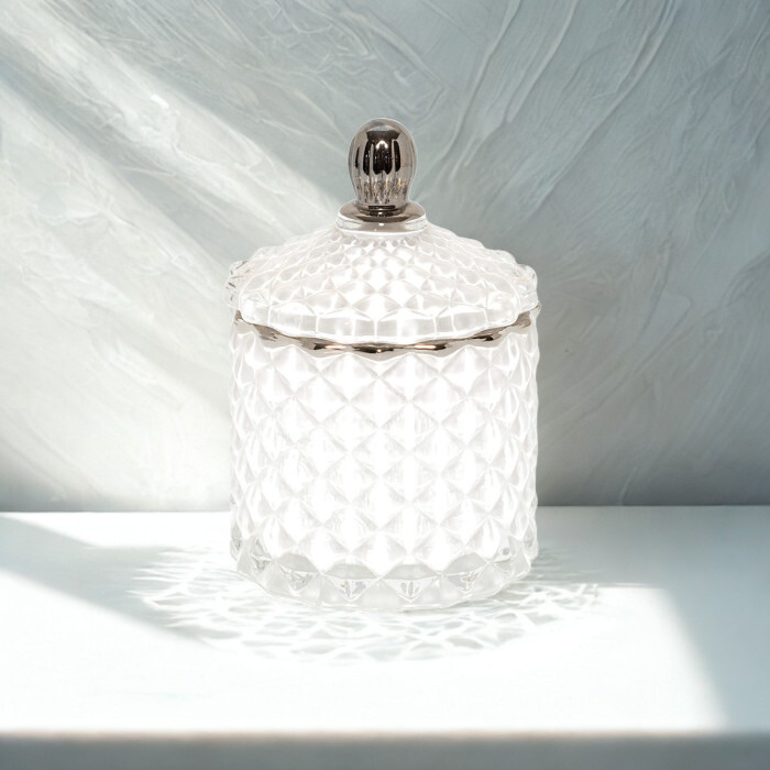 Mini Royal White -kynttilä hopeisella reunuksella