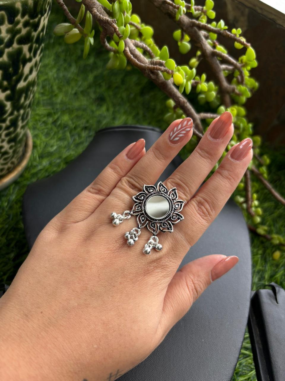 Handcrafted Floral Mirror Ring