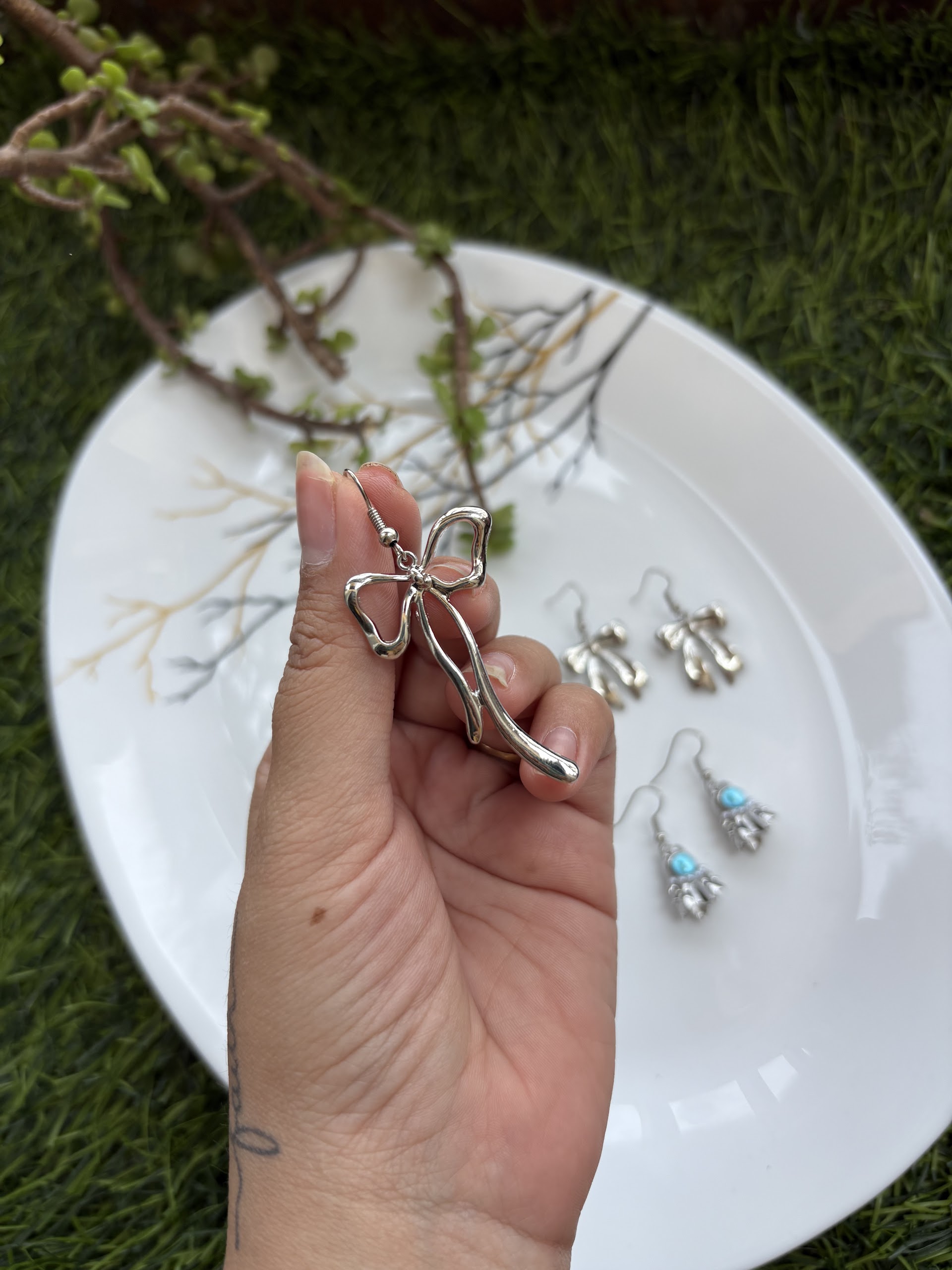 Silver Melted Bow Earrings