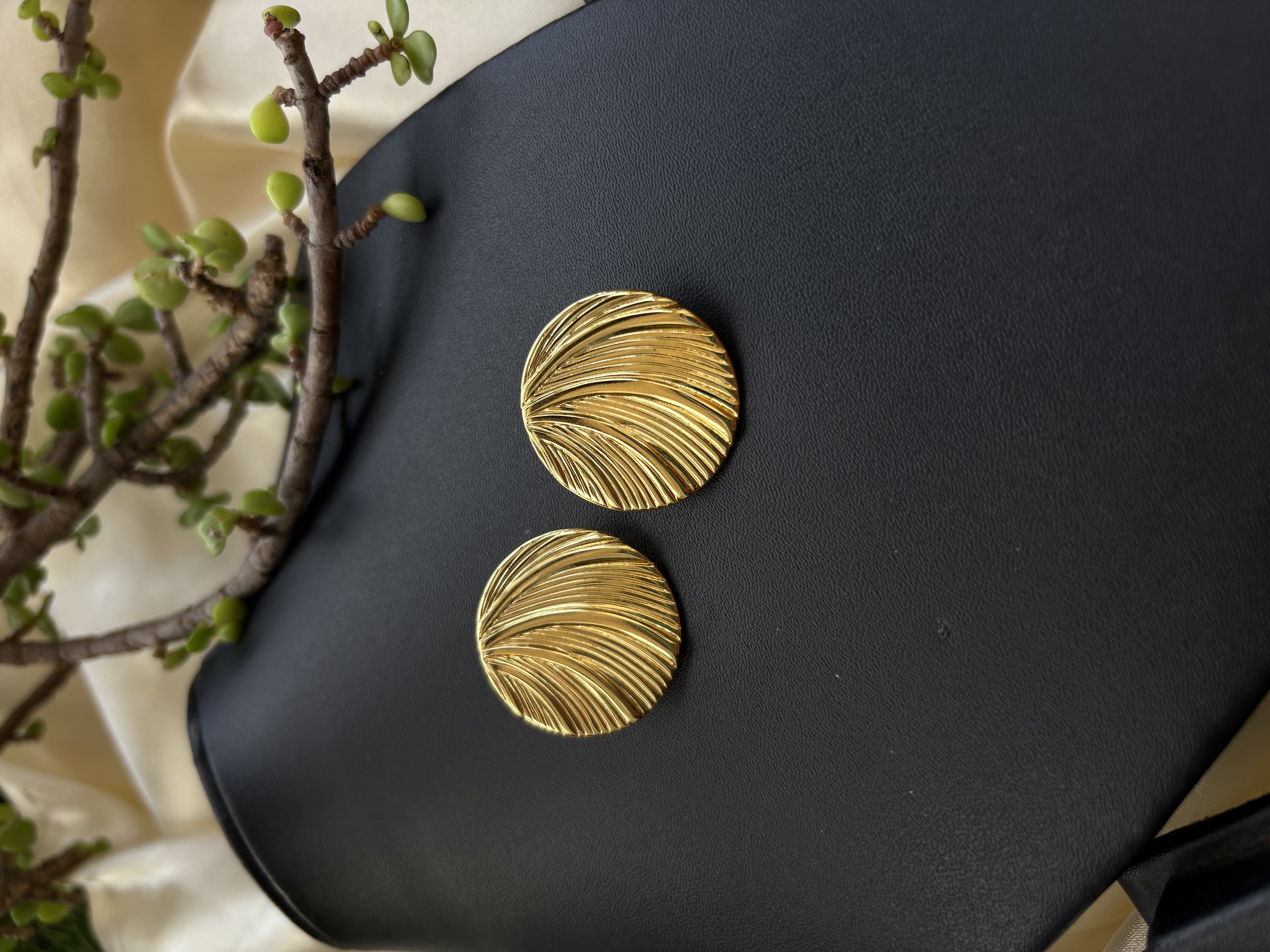 Gold Textured Round Earrings