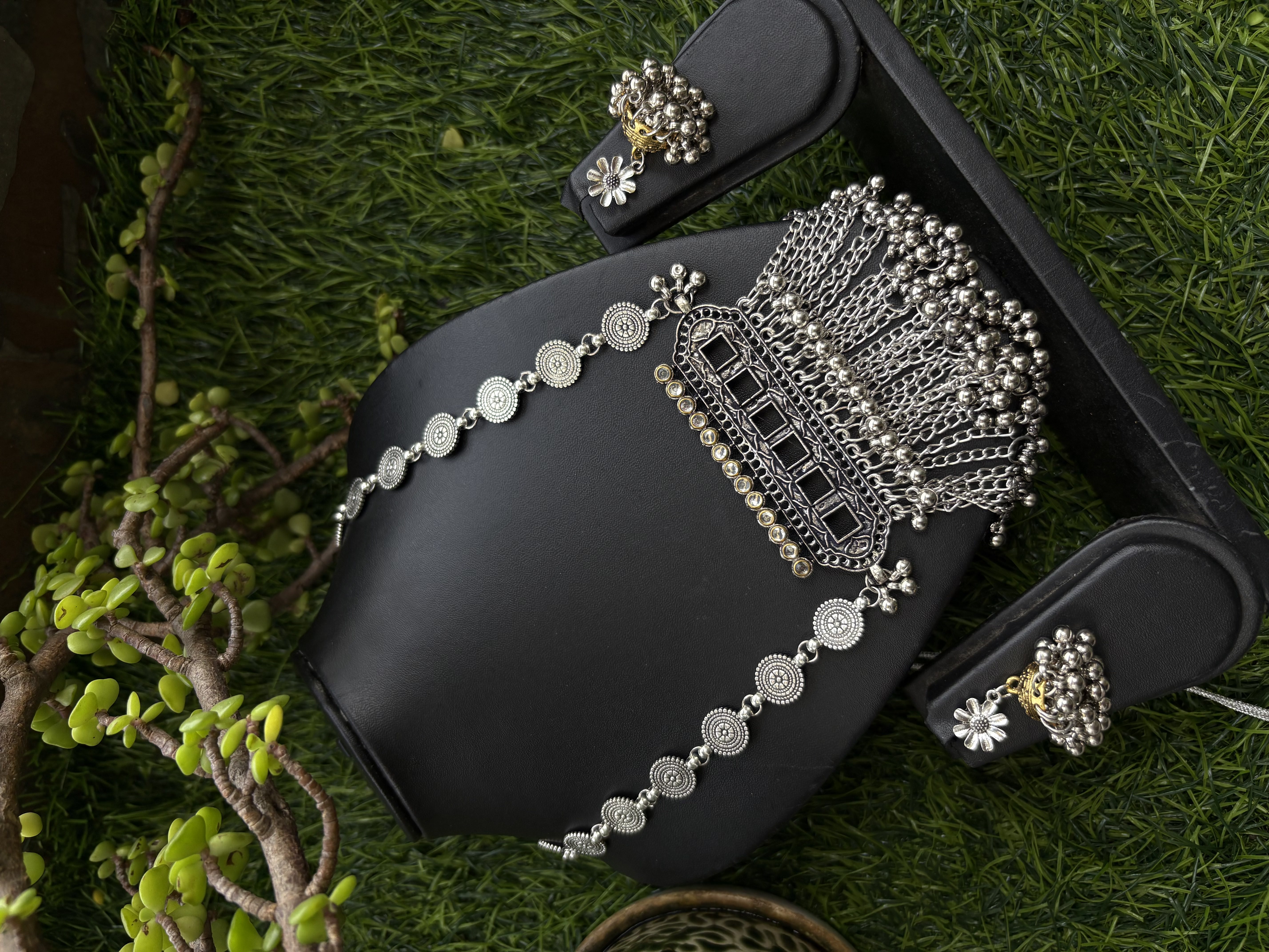 Traditional Oxidized Silver Necklace Set