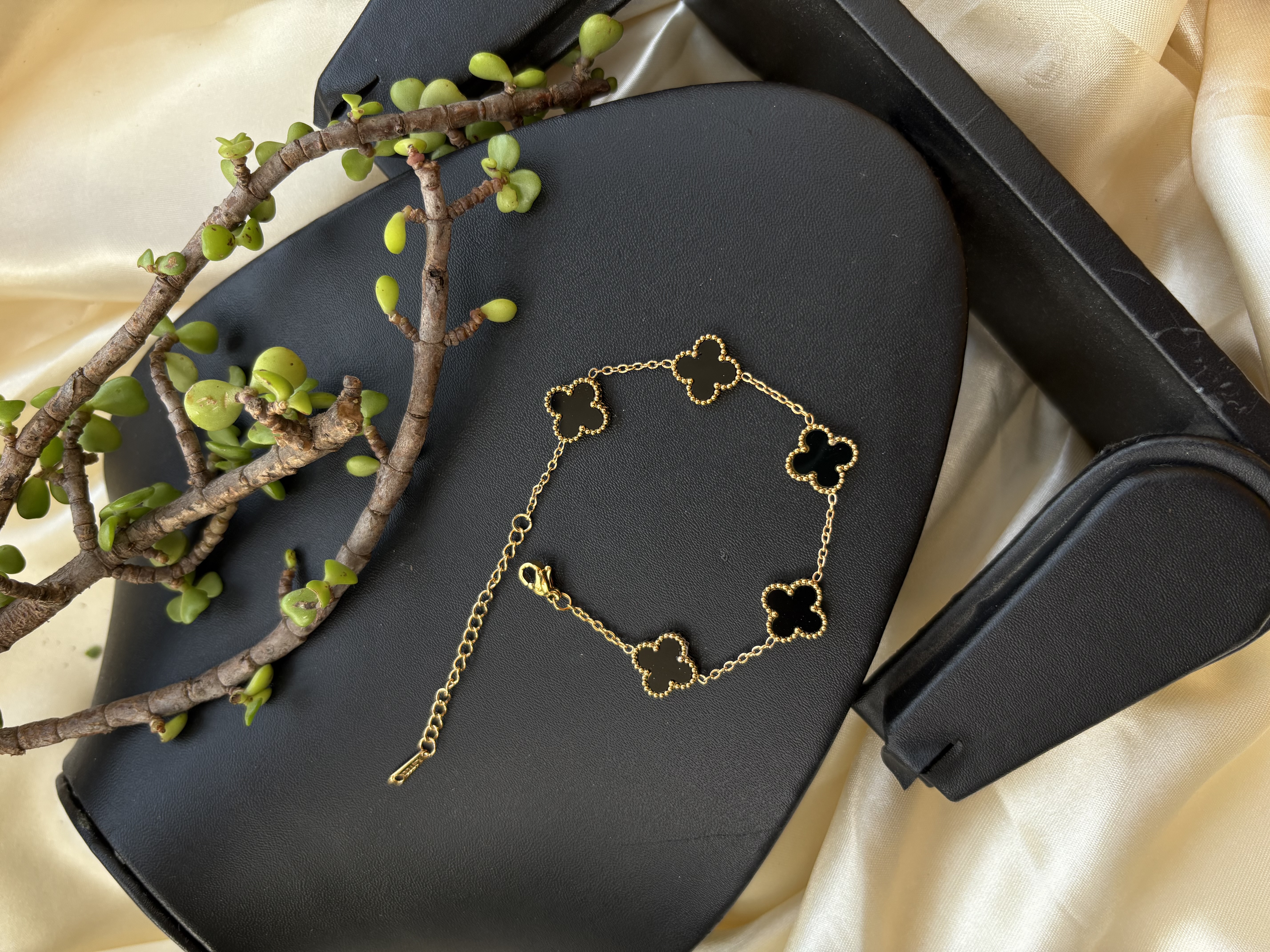 Black Four-Leaf Clover Bracelet