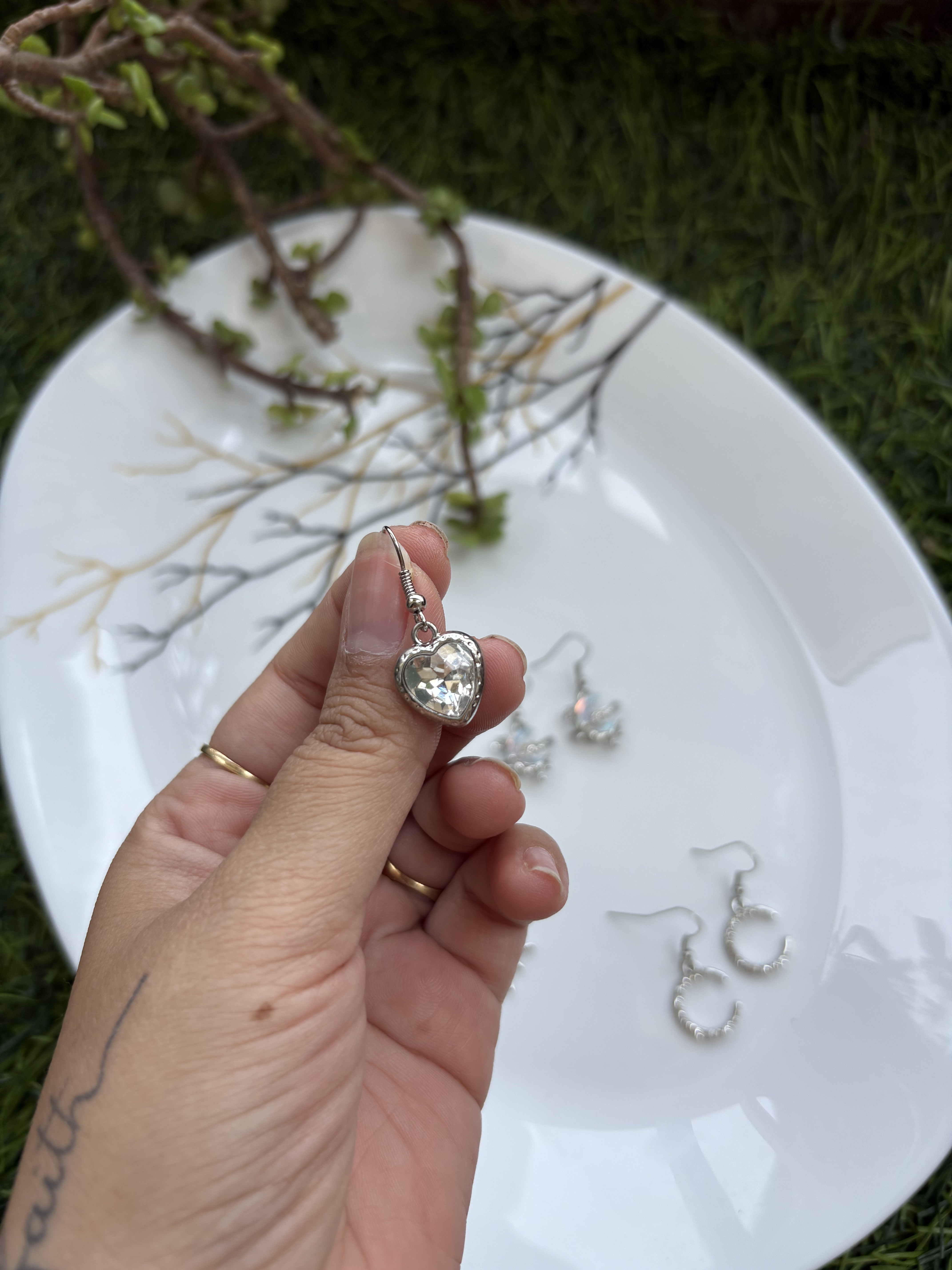 White Stone heart Earrings