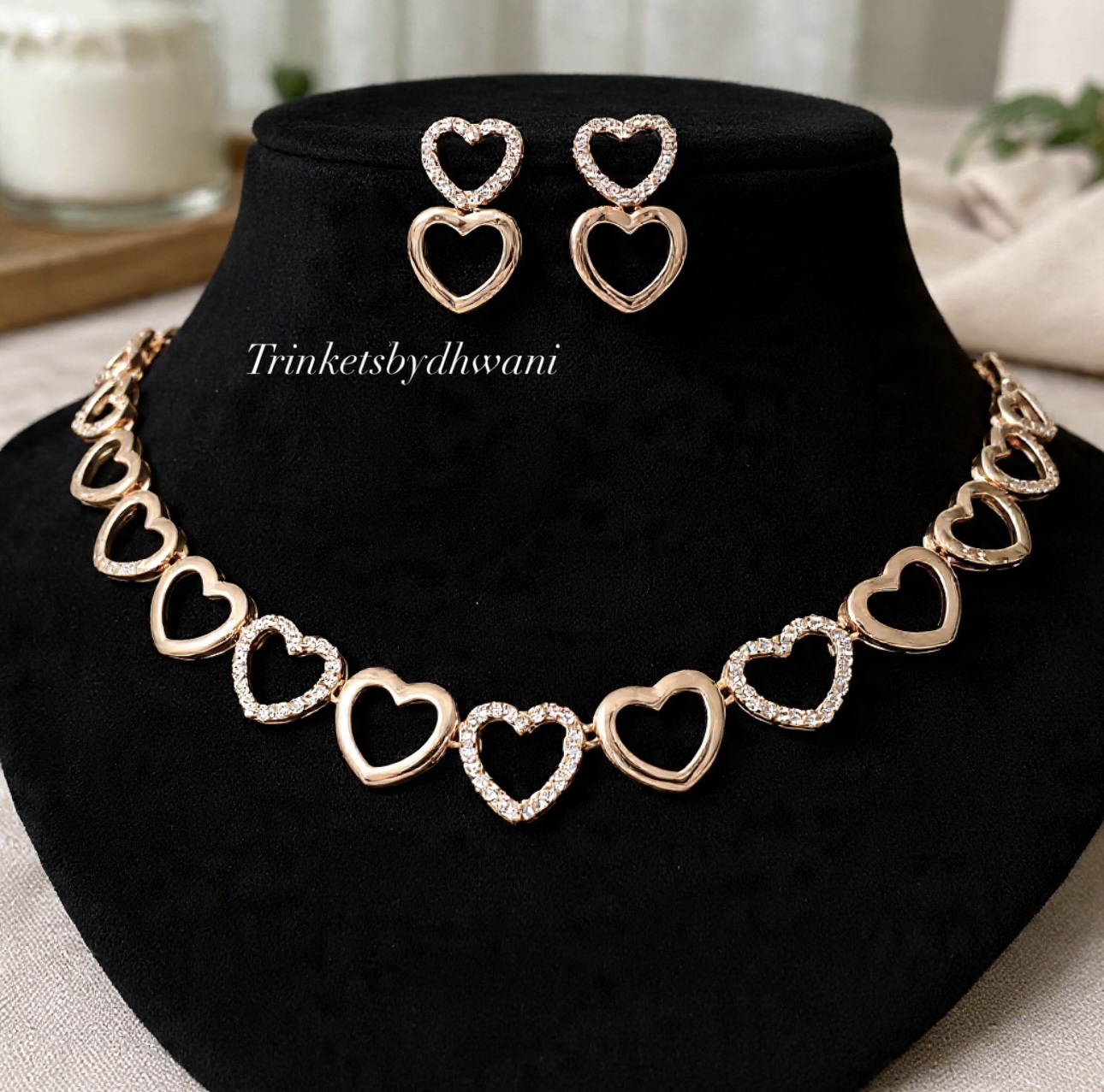 Gold Heart Necklace & Earrings Set