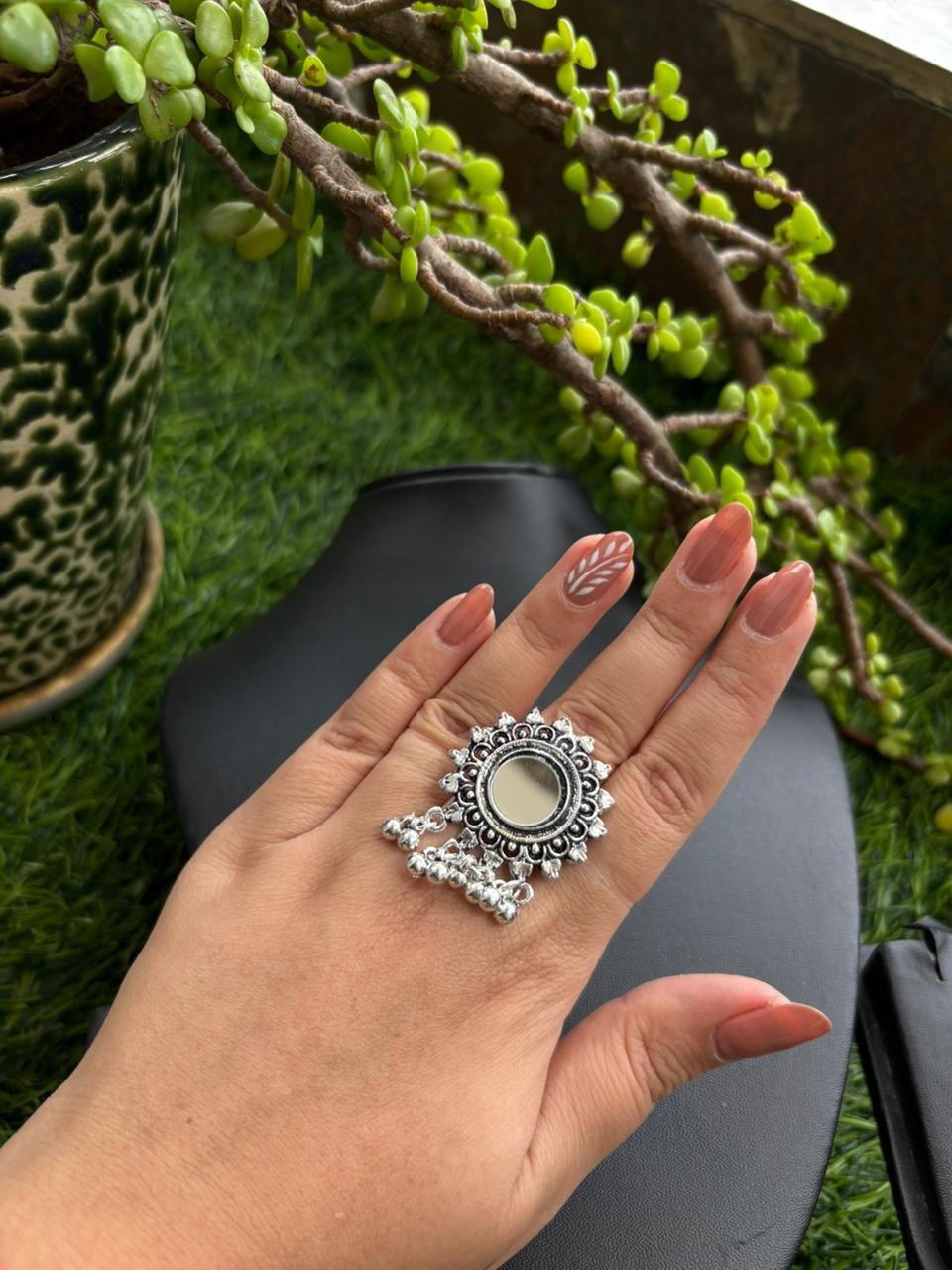 Traditional Silver Oxidized Mirror Ring