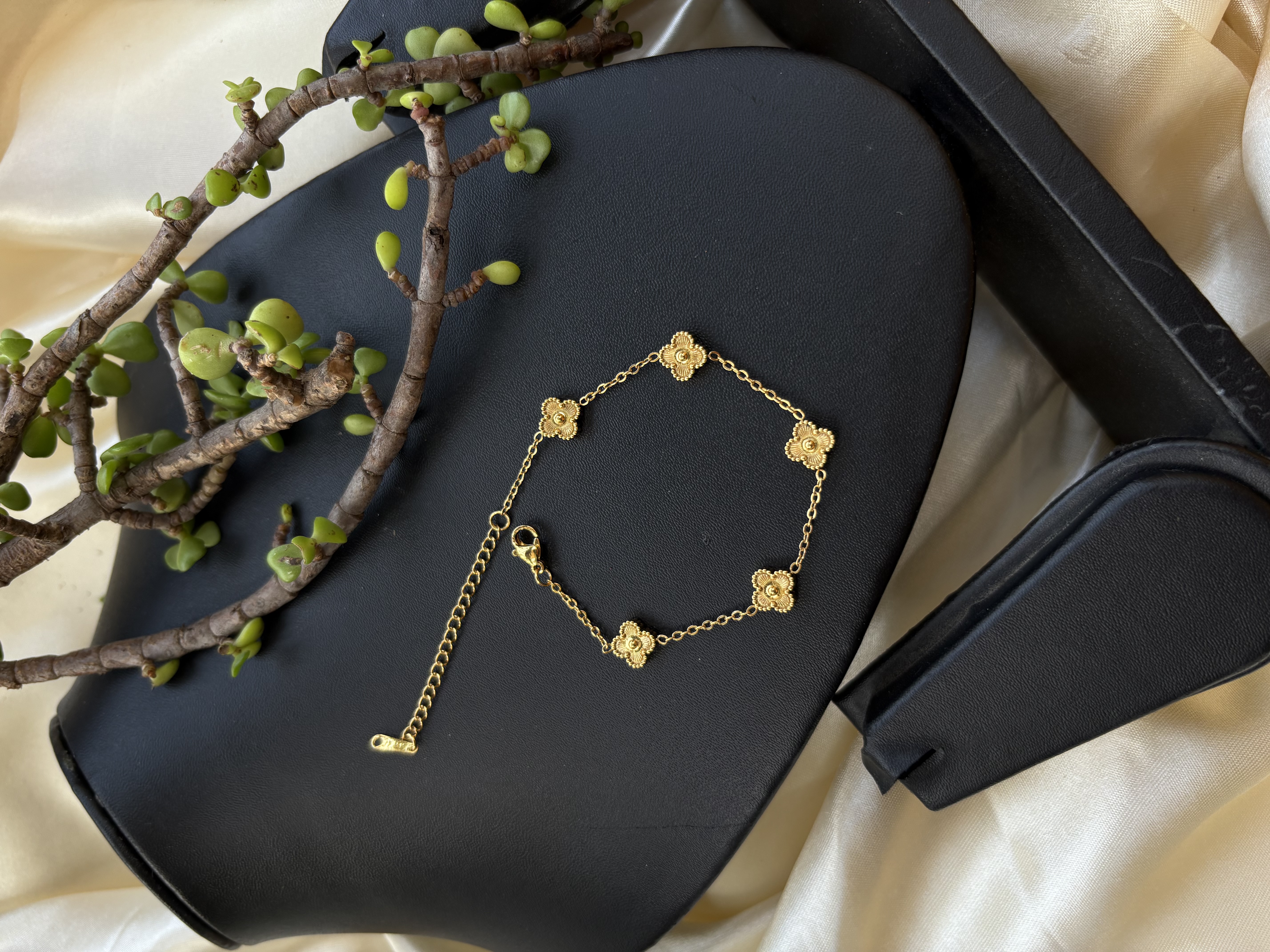 Gold Clover Bracelet with studs