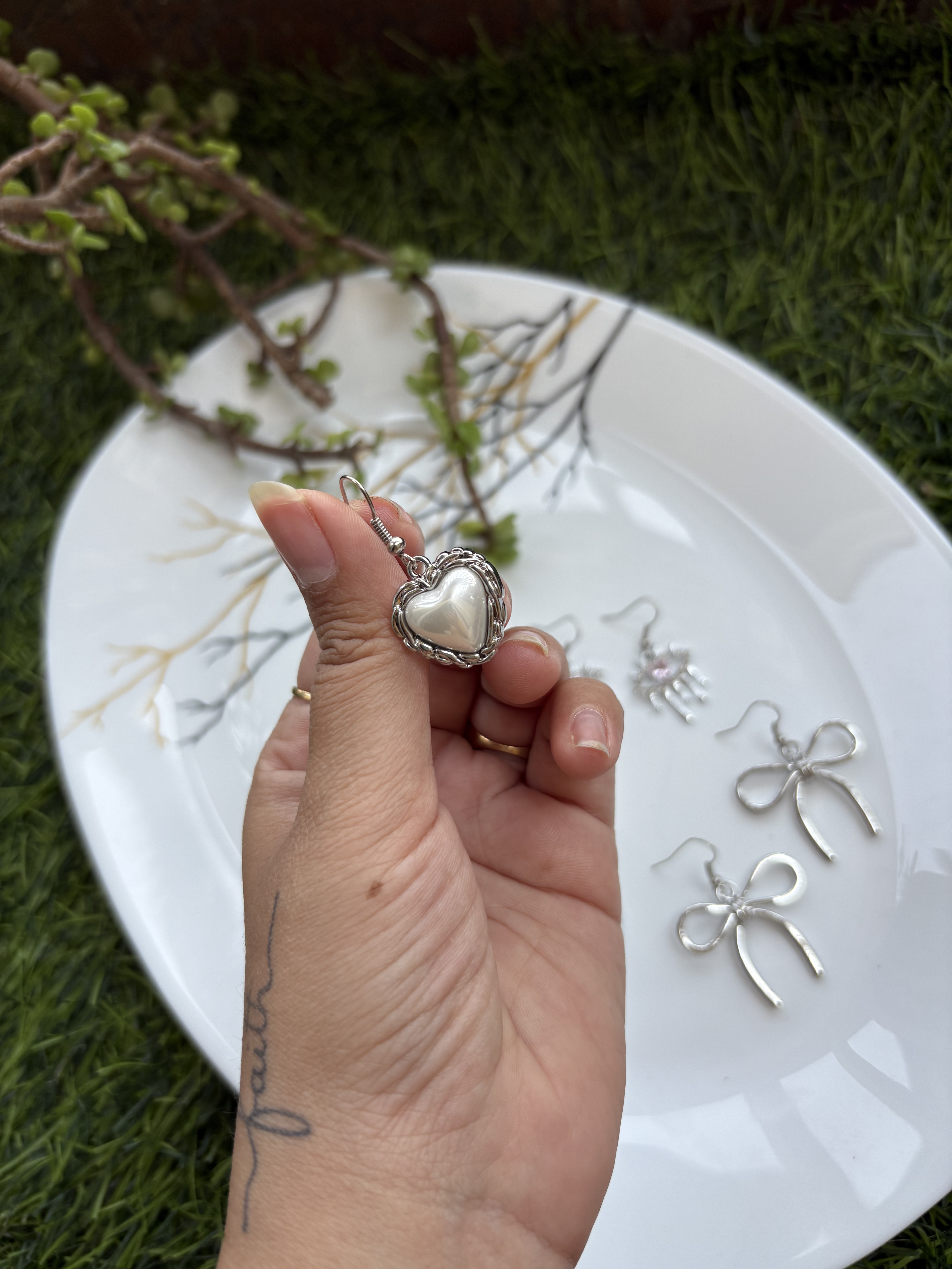 Silver Pearl Heart Earrings