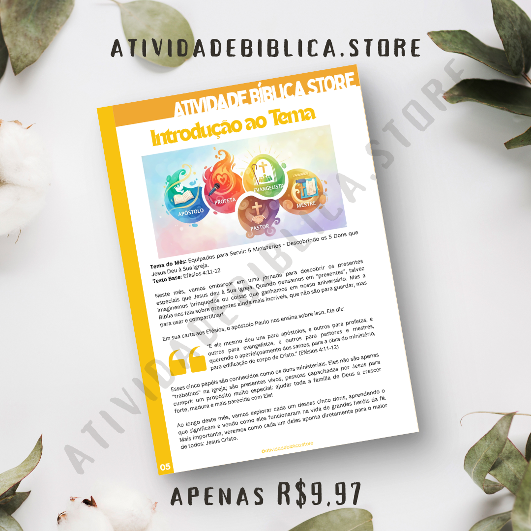 Roteiro para Ministério Infantil - 5 Aulas Bíblicas: Os 5 Dons Ministeriais + Brinde de atividades