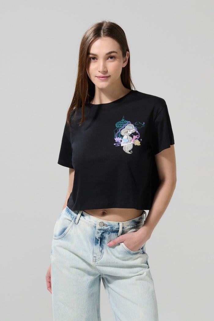 Crop top negro bordado