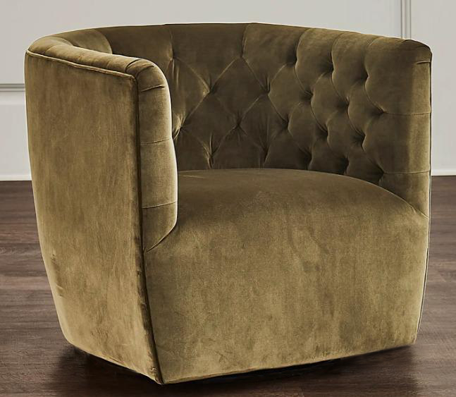 Sillón Individual de Lujo Velvet Verde Oliva con Capitoné