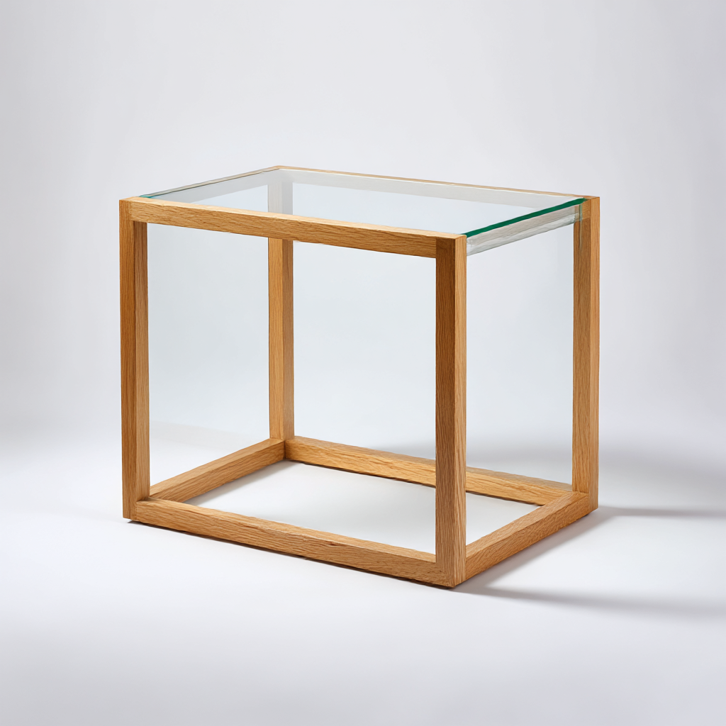 Mesa Auxiliar Prisma de Madera y Cristal