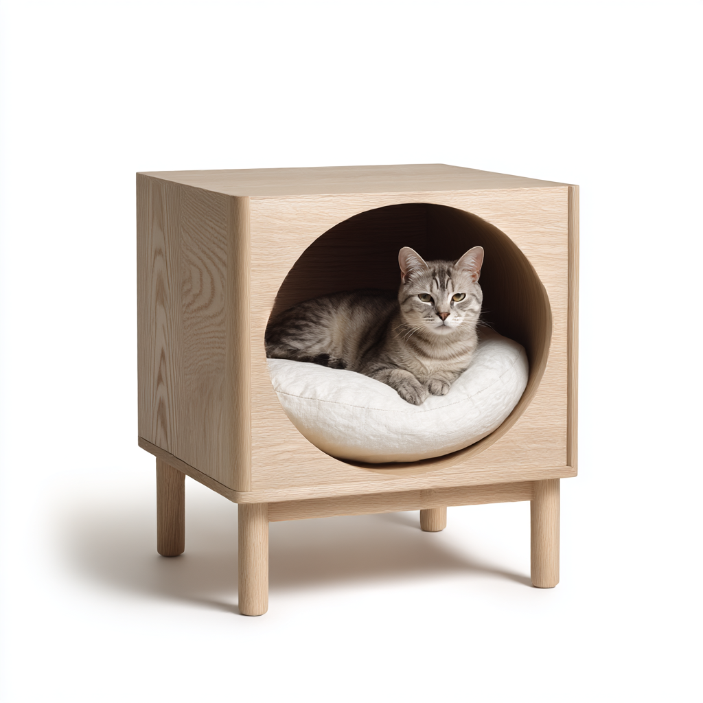 Refugio Elegante para Gatos de Madera Natural