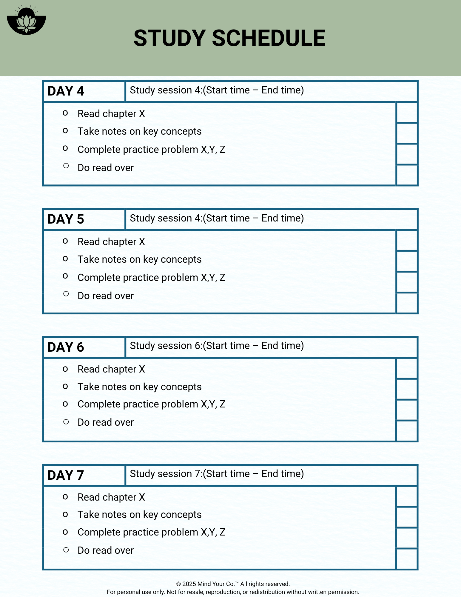 Weekly Study Schedule Planner