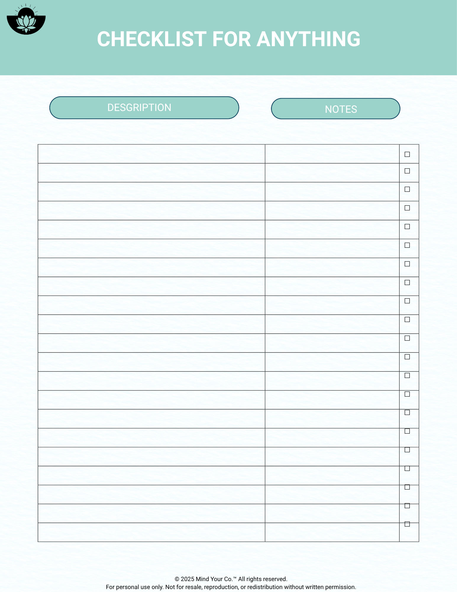 Checklist For Anything