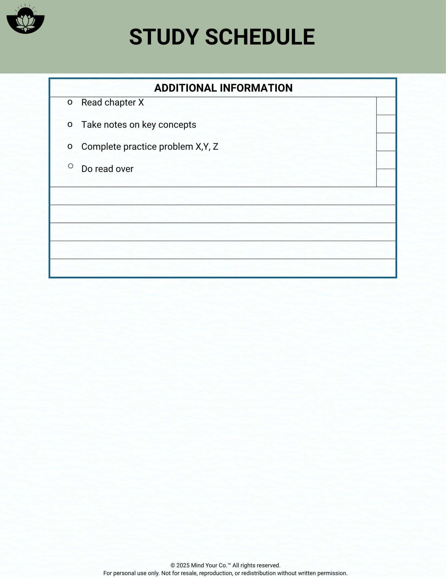 Weekly Study Schedule Planner