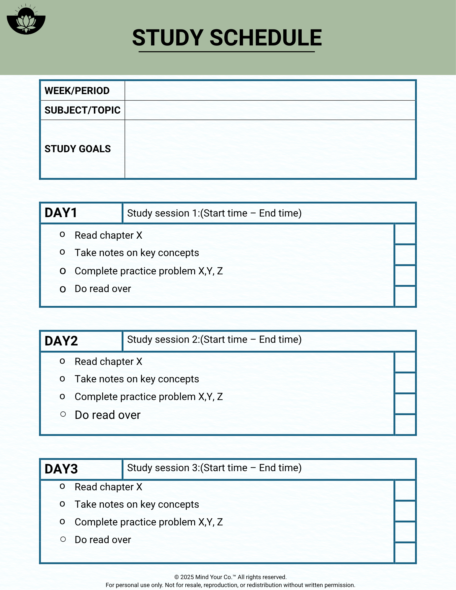 Weekly Study Schedule Planner