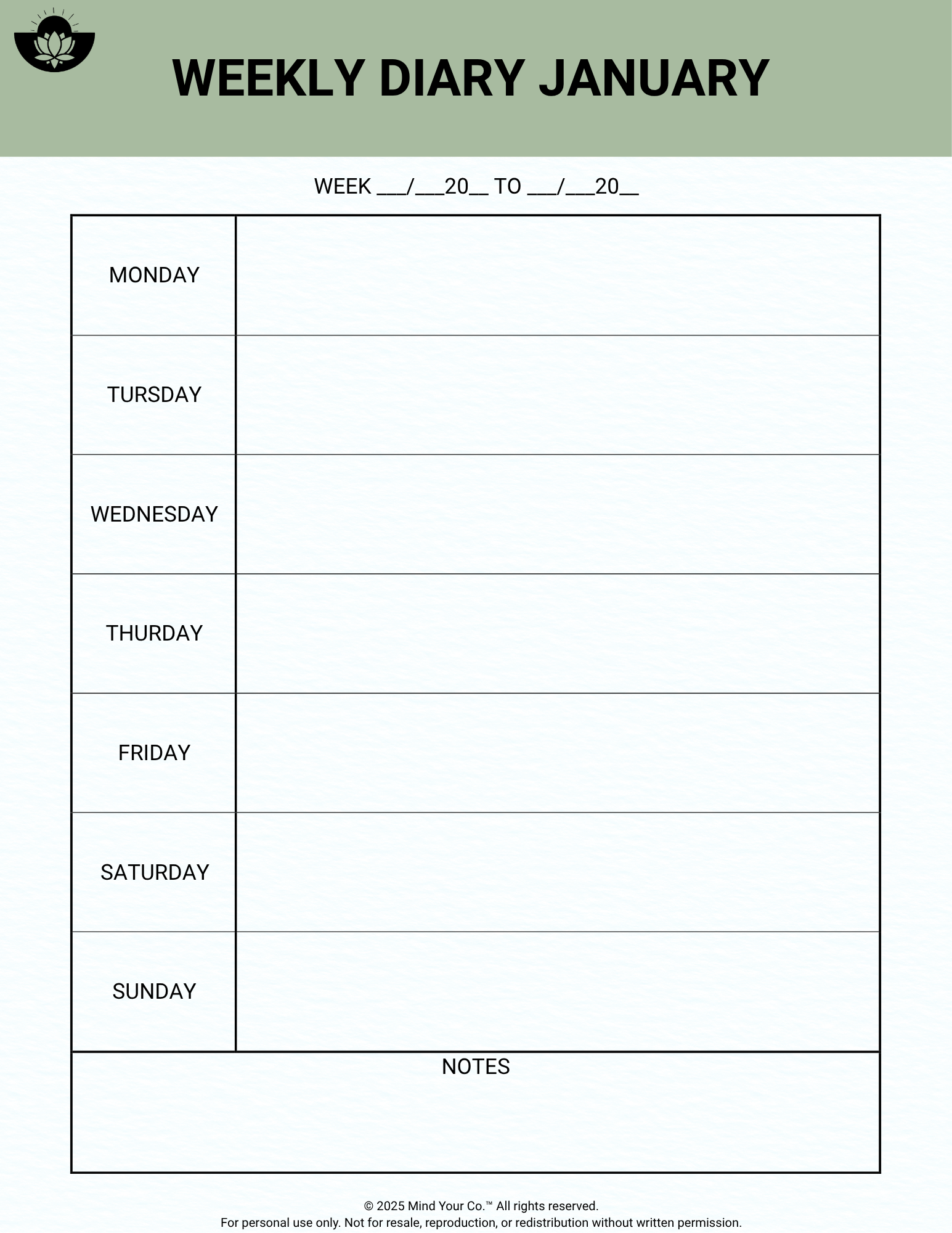 Weekly Diary January