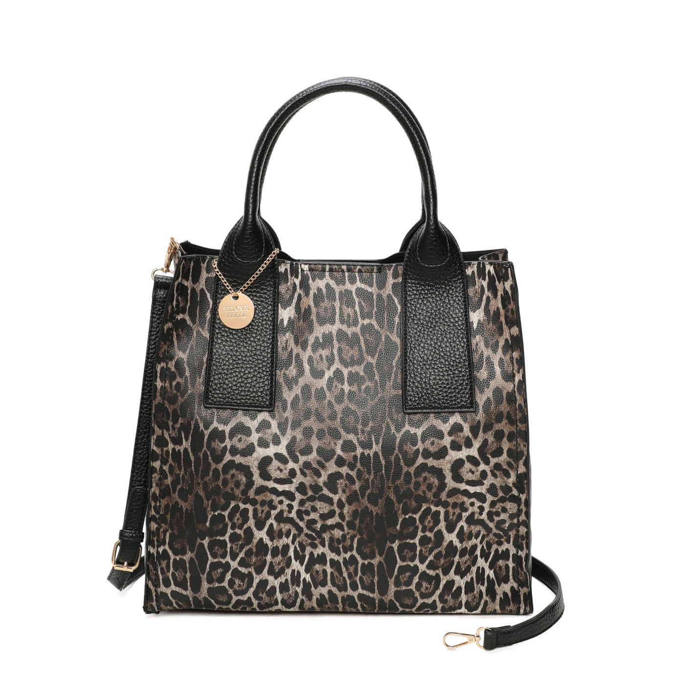 MALA SHOPPER COM ESTAMPADO ANIMAL E PENDENTE