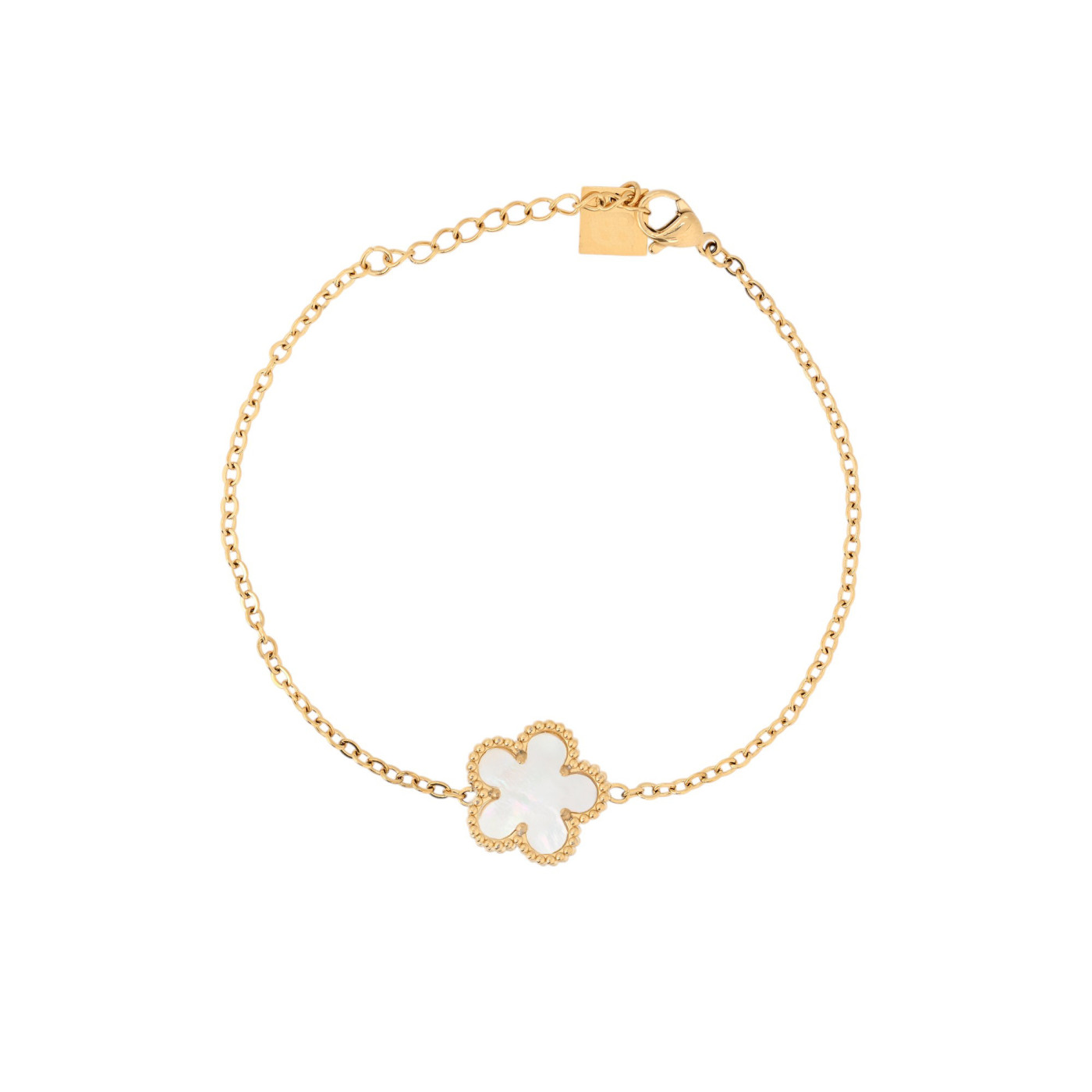 PULSEIRA EM AÇO COM TREVO BRANCO