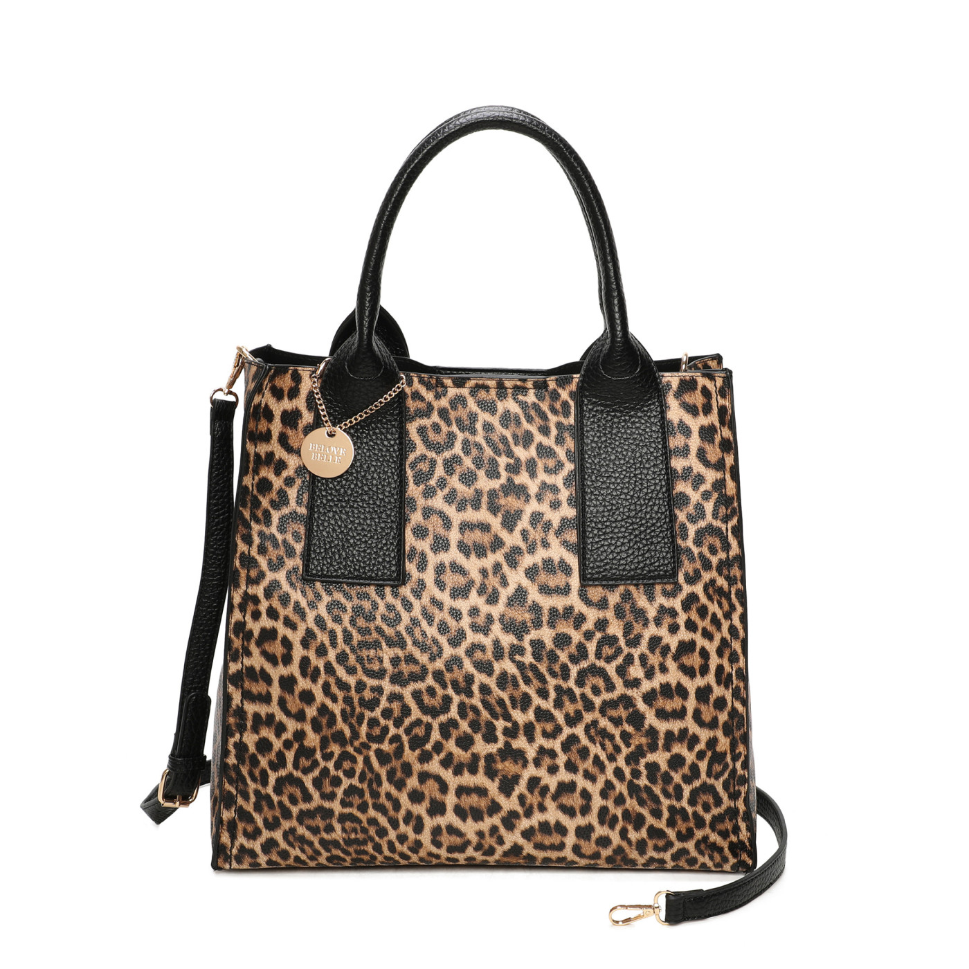 MALA SHOPPER COM ESTAMPADO ANIMAL E PENDENTE