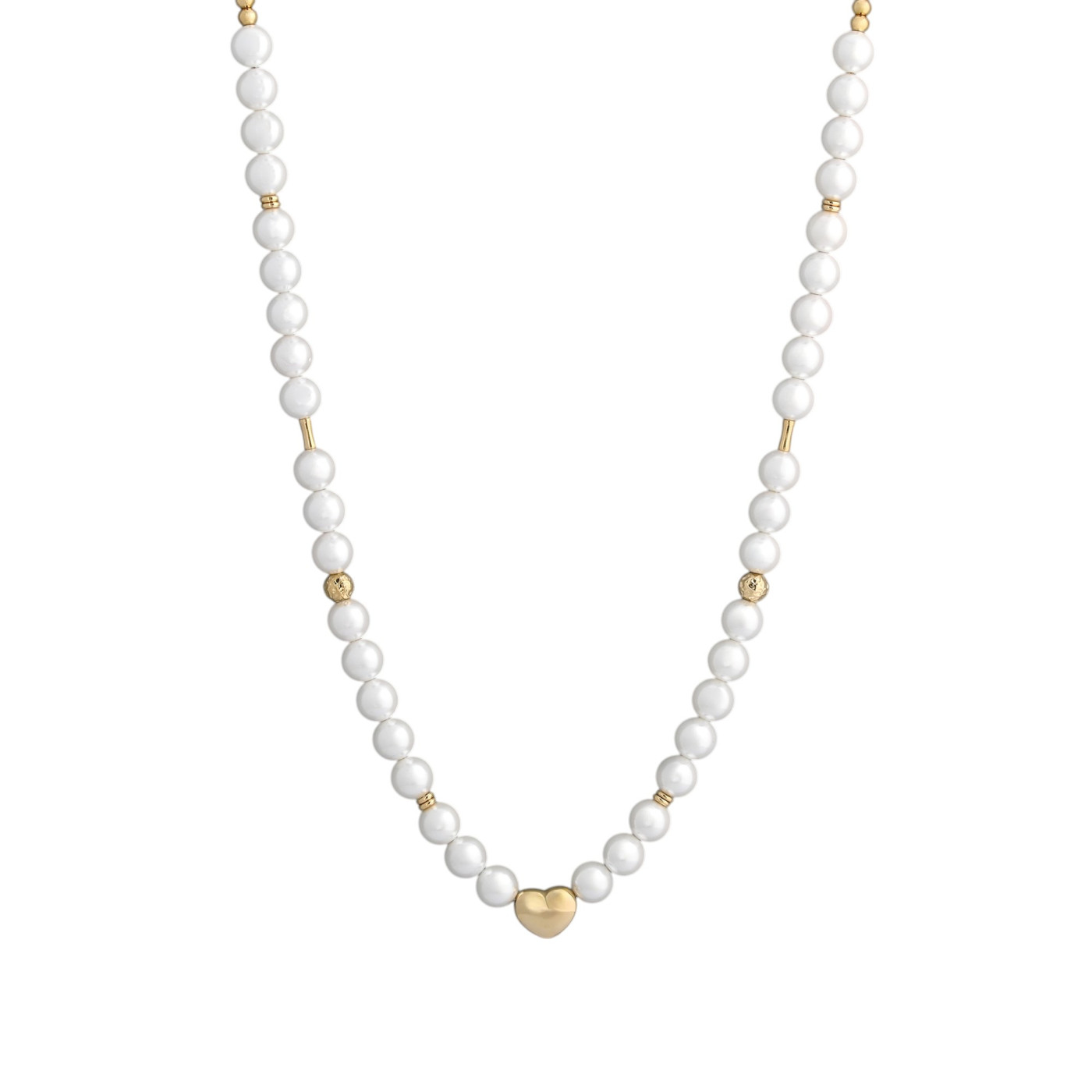 Colar de pérolas com coração dourado