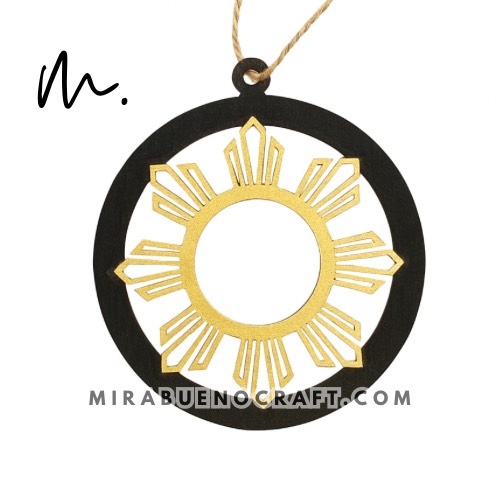 Philippine Sun in Black and Gold Wooden Ornament