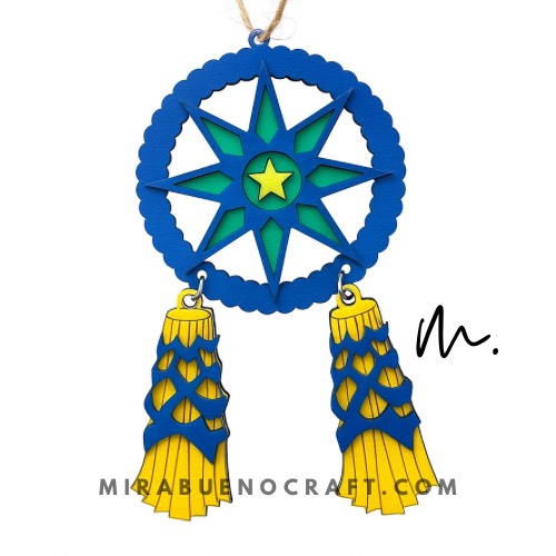 Blue Star Mini Parol Wood Ornament