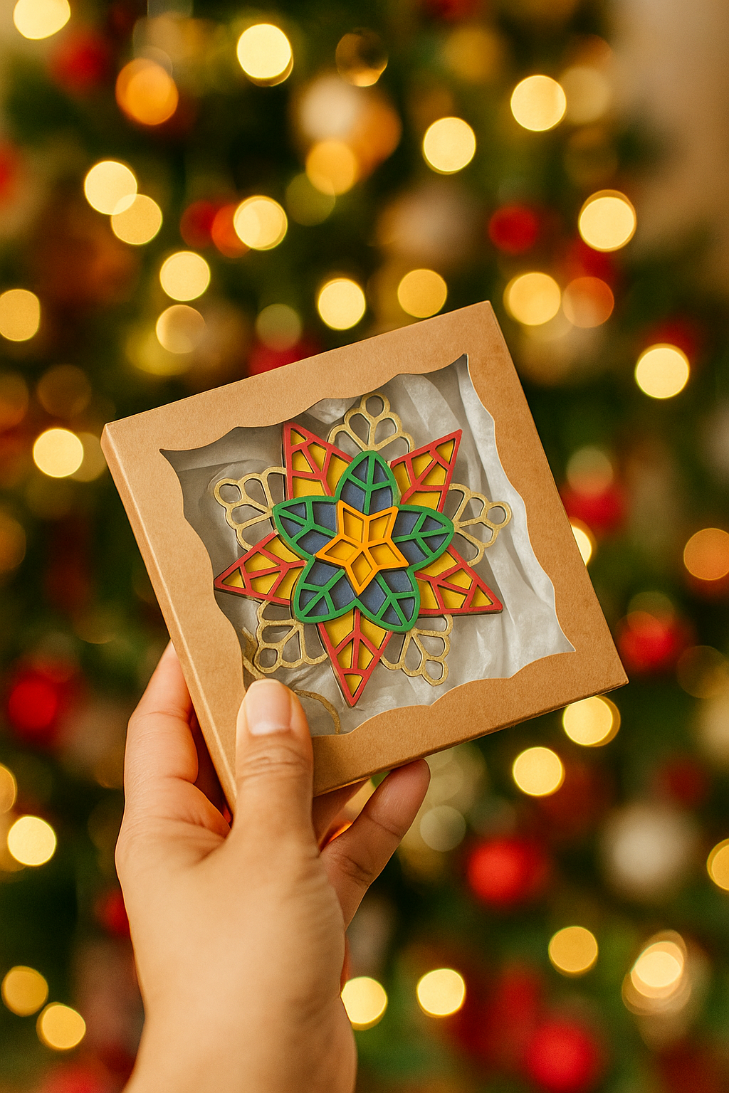 Mini Festive Wooden Parol Ornament - Style E