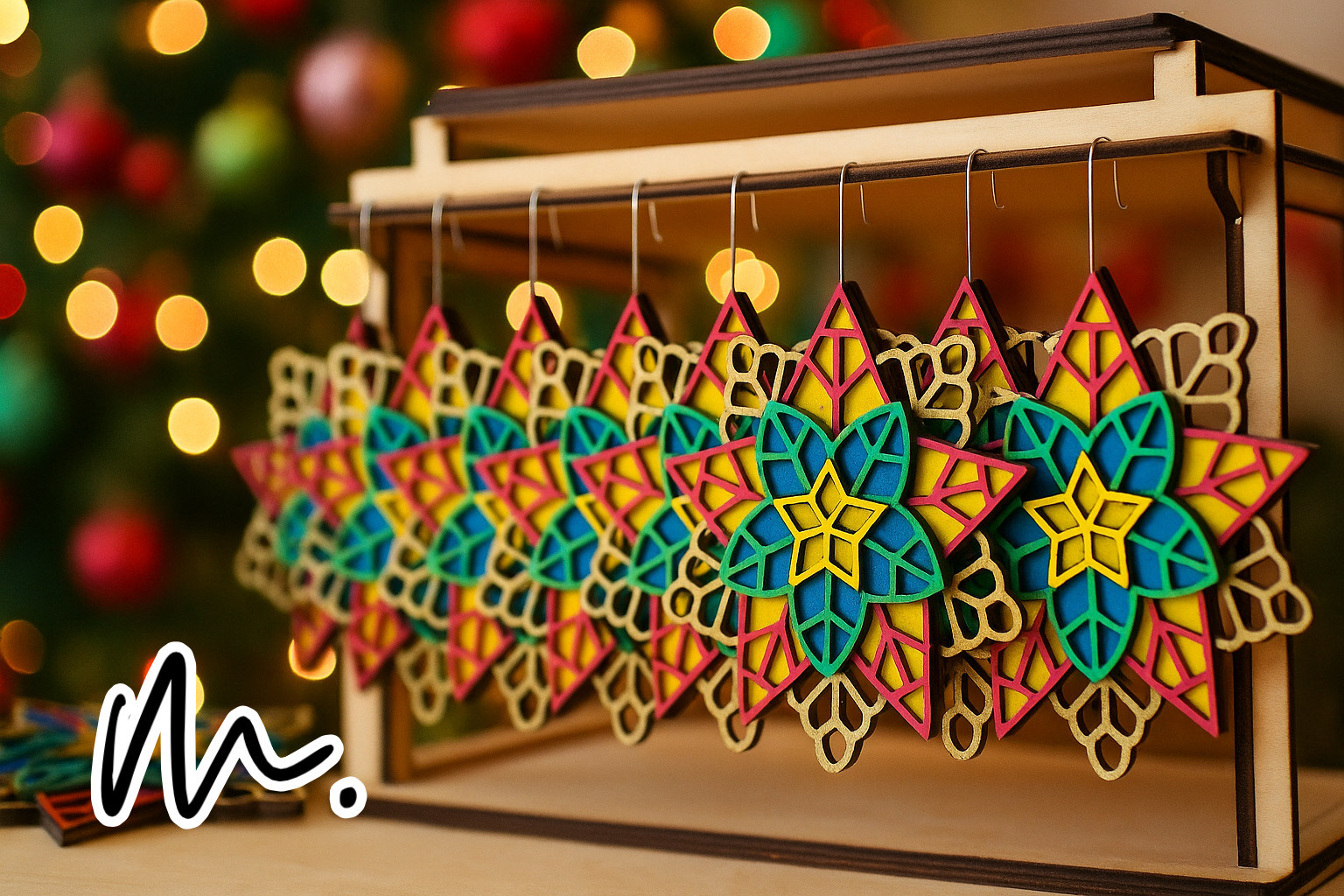 Mini Festive Wooden Parol Ornament - Style E