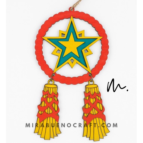 Star Burst Red/Green/Yellow Mini Parol Wood Ornament
