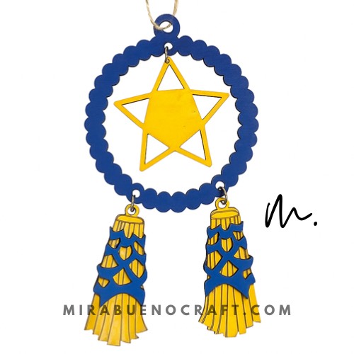 Simple Star in Yellow/Blue Wood Parol Ornament
