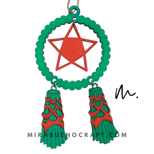 Simple Star in Green/Red Classic Mini Wood Parol Ornament
