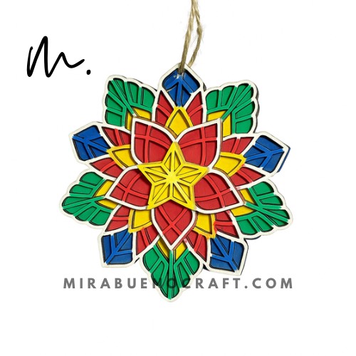Modern Wood Parol Ornament Poinsetta Style