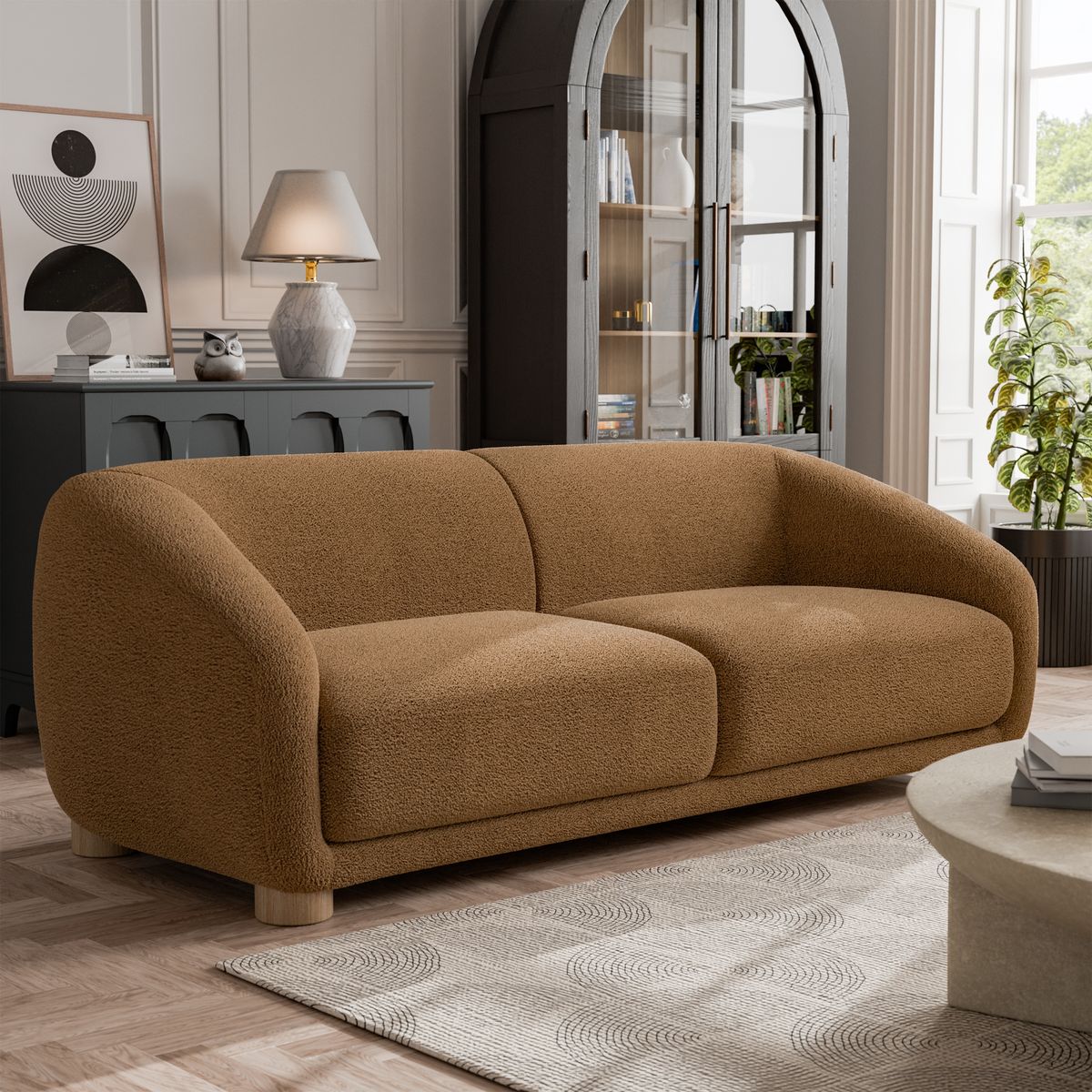 Contemporary brown fabric sofa