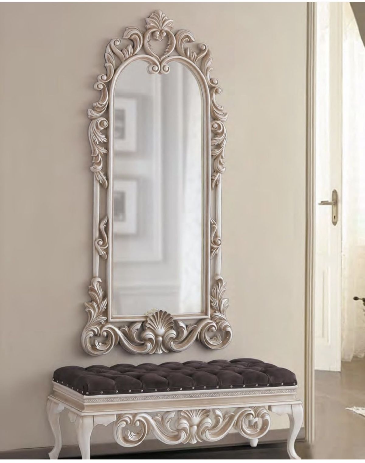 Ornate Wall Mirror with Bench