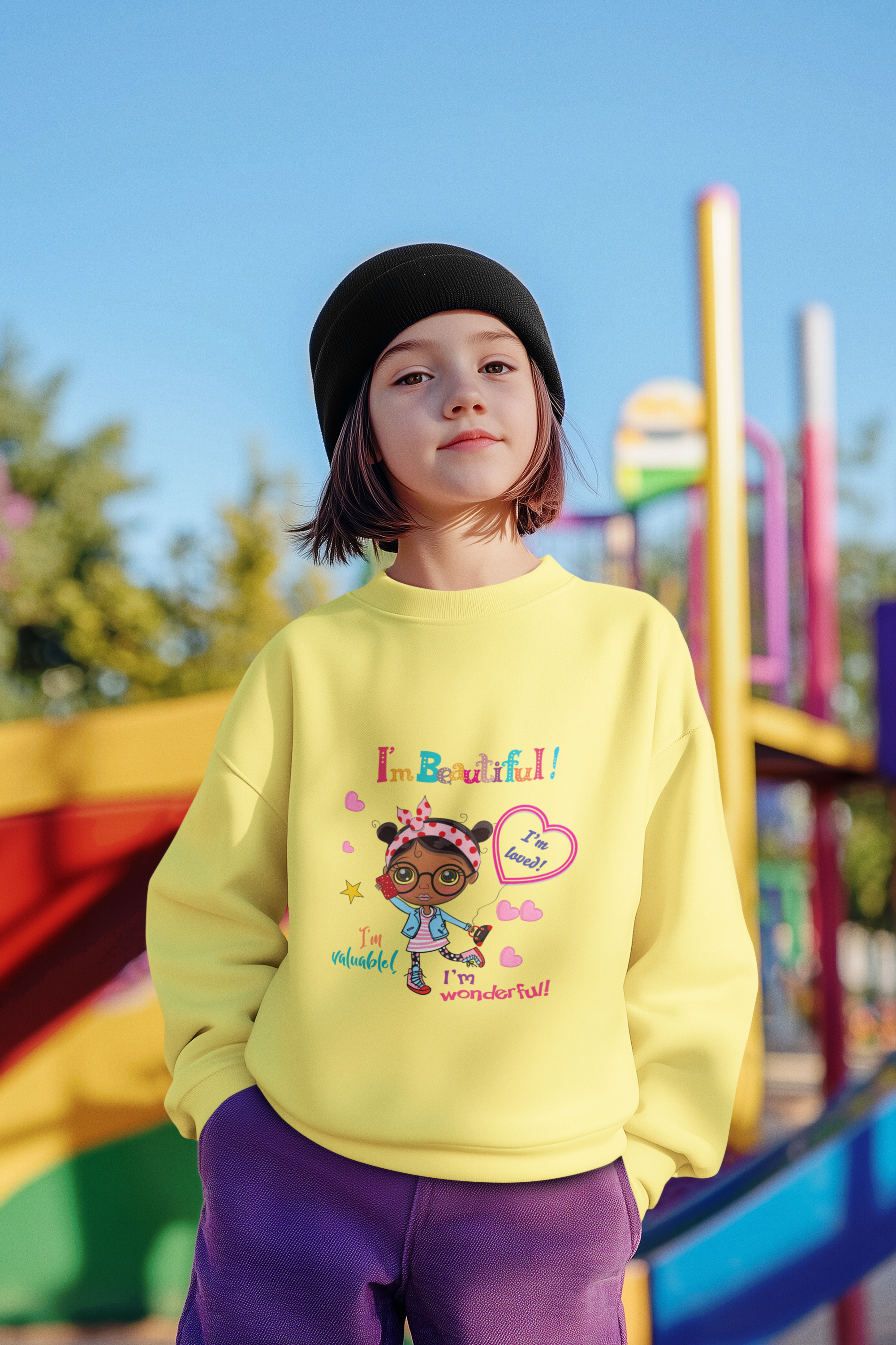 Yellow 'I'm Beautiful!' Kids Sweatshirt